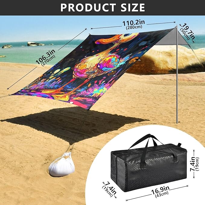 Funny Cayuga Duck2 Beach Cabana Tent UPF50 Waterproof Shade Sun Shelter with Sand Pockets for Backyard and Camping