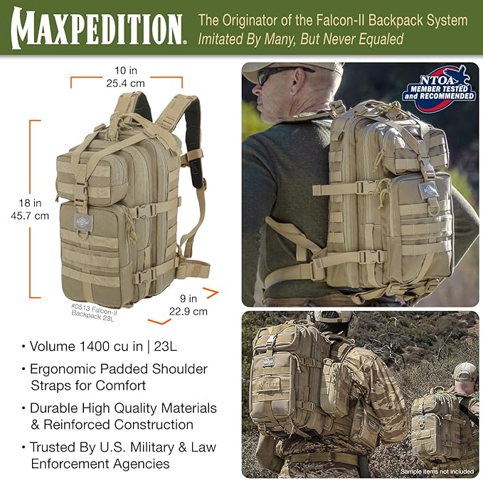 MAXPEDITION Falcon-II Backpack 23L Tactical Backpack Survival Pack Bug Out Bag MOLLE Go Bag for EDC 0513