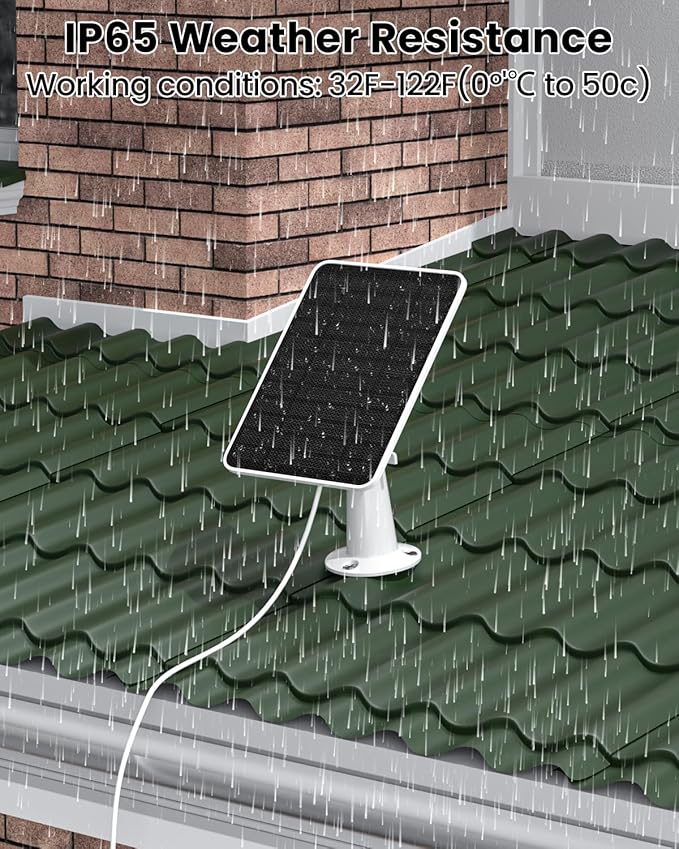 5W Solar Panel Charger Compatible with Arlo Essential 2K Outdoor Camera(2nd Gen)/Essential Outdoor XL(2nd Gen)/Essential Spotlight IP65 Waterproof 10ft USB-C &amp Micro USB Cable &amp Wall Mount 4