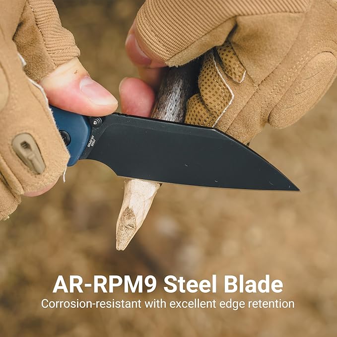 CJRB Pyrite-Light Pocket Knife Folding Knife with 3.34'' AR-RPM9 Steel Blade Small Pocket Knife with Pocket Clip for Men Women EDC Knife for Camping Survival Hiking Knives J1945 Blue