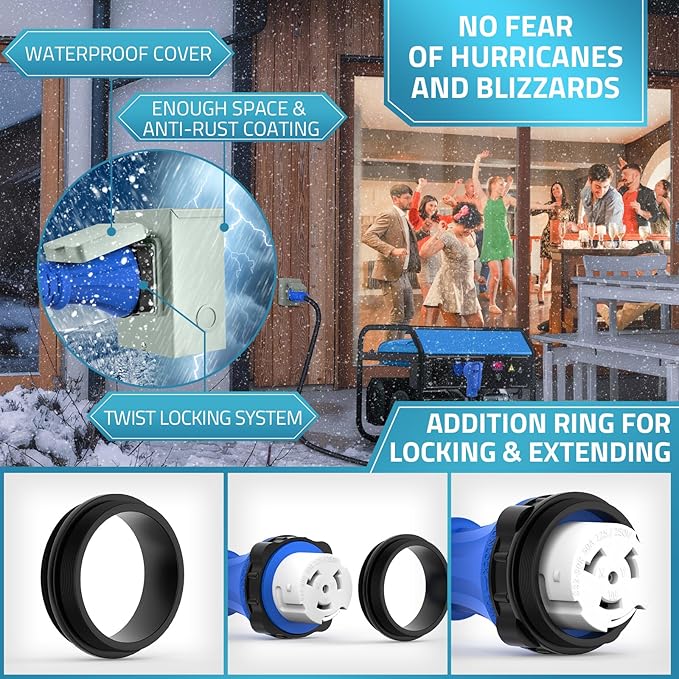 PAULINN Generator Cord 50 Amp 25FT &amp Power Inlet Box NEMA 14-50P/SS2-50R Twist Lock Extension Cord with NEMA SS2-50P Generator Inlet ETL Listed Weatherproof Emergency Power Combo Kit
