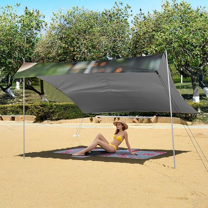 ALAZA Happy French Bulldog Enjoy Coffee Beach Tent Sun Shelter Portable Canopy Sunshade for Outdoor Camping Picnics Backyard Fun 10x9 ft
