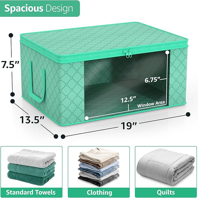 Sorbus Medium Clothes Storage Bags - Foldable Blanket Storage Bins for Organizing Bedroom Closet Clothing Comforter Organization with Clear Window Lids and Carry Handles - Set of 8