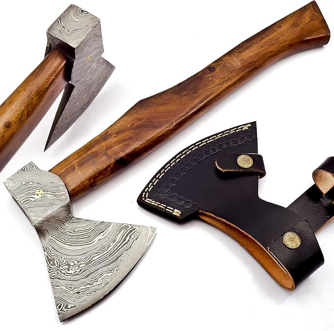 Custom Handmade Damascus Steel Viking Axe with Gorgeous and Solid Wood Handle (Y-03)