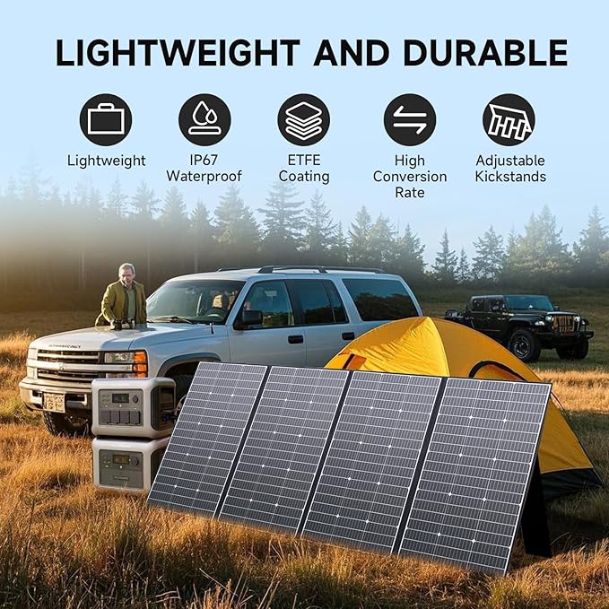 ALLPOWERS SP037 400 watt Solar Panel Foldable Portable Solar Charger with 25% High Efficiency Monocrystalline Cells 400w Solar Panel IP67 Waterproof for RV Camping Motorhome Off-Grid Power Backup