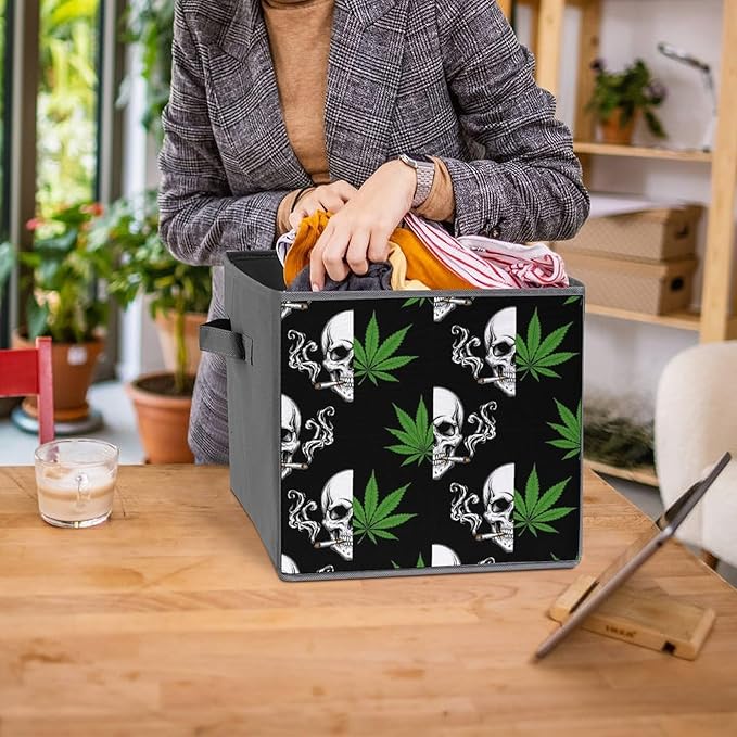 Foldable Storage Bins with Handles Skull Smoking Sturdy Collapsible Cube Box for Organizing Blankets Towels Toys Ideal for Home &amp Closet Use
