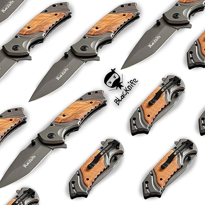 BlacKnife Pocket Knife For Men Folding Pocket Knife with Wooden Handle and Clip – Ideal Knife for Camping Hunting DIY (Happy Anniversary)