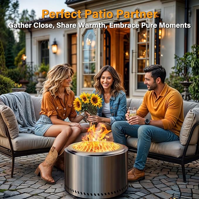 HGD 20 Inch Smokeless Fire Pit Outdoor Stainless Steel Wood Burning Firepit with Secondary Combustion Backyard Patio Stove for Garden BBQ &amp Bonfire