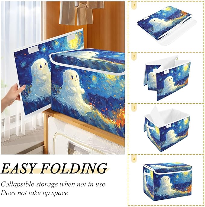 AIXIWAWA Lidded Storage Cube (Painting Cute Halloween) Fabric Foldable Closet Bins with Flip Lid and Handles Organizer Basket Container 16.5 x 12.6 x 11.8 IN