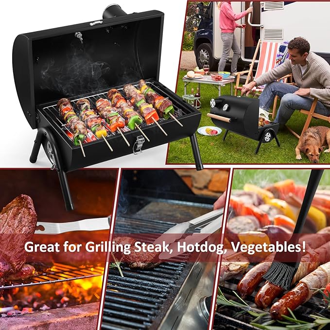 Portable Charcoal Grill Set of 12 Leonyo Tabletop Charcoal Grills Compact Small BBQ Grill with Griddle Accessories for Outdoor Camping Patio Backyard Beach RV Traveling