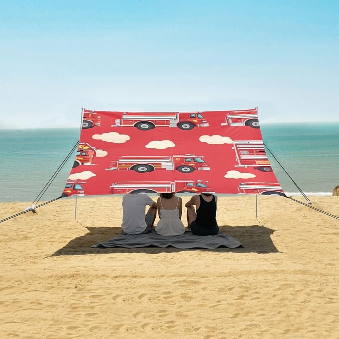 ALAZA Cute Fire Truck Cartoon Beach Tent Sun Shelter Portable Canopy Sunshade for Outdoor Camping Picnics Backyard Fun 10x9 ft