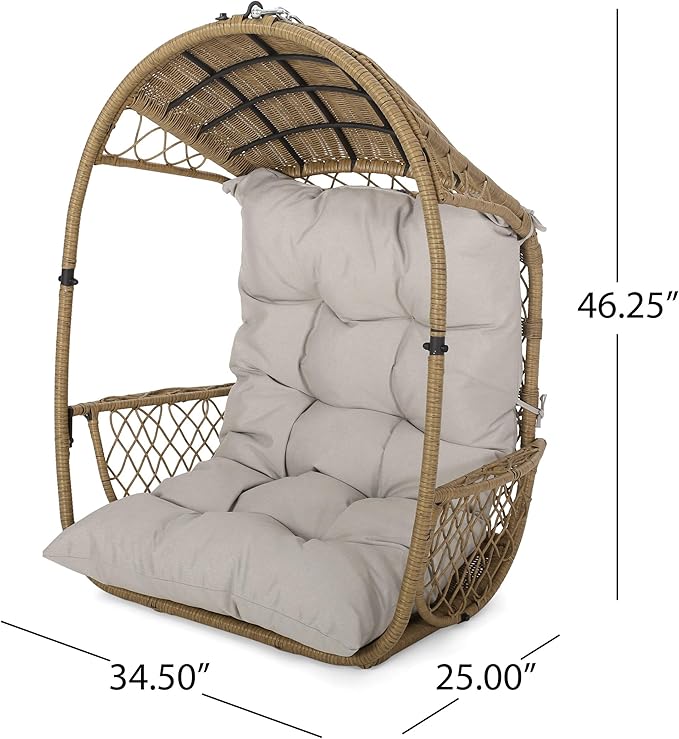 Christopher Knight Home Sidney Outdoor/Indoor Wicker Hanging Chair with 8 Foot Chain (NO Stand) Light Brown and Beige