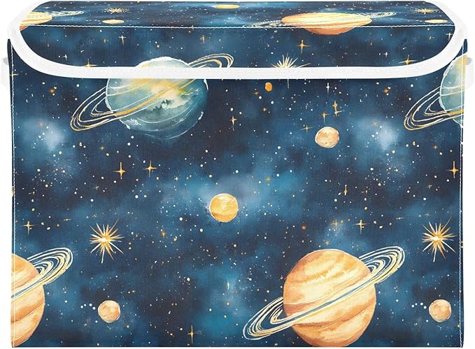 Storage Cube with Lid Watercolor Space Print 16.5×12.6×11.8 IN Collapsible Large Capacity Foldable Storage Basket Bin Organizer