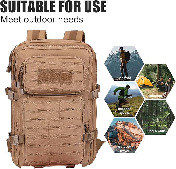 Small 40L Military Backpack Tactical Backpack Assault Pack Bug Out Bag with Molle for Hiking Rucksack Trekking (Tan)