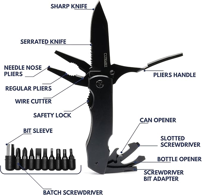 Personalized Multitool Knife w/Engraved Name in 20 Fonts 9 In 1 Multi Tool Plier Knife with Pliers Screwdriver Set &amp Belt Case Camping &amp Fishing Gifts for Him Christmas Gifts for Men