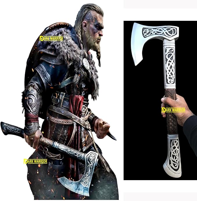 [DARK WARRIOR] 24.0 New Assassin's Creed Valhala Viking Battle Eivor Axefully functional Hand Forged Carbon Steel With Engraving Wood HandlePersonalised Gift For Viking &amp Gaming Lovers.[ACX-X1-