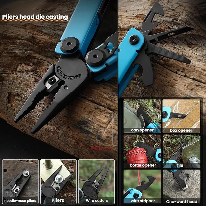 Multitool 25-in-1 Full-Size Lightweight EDC Multi-Purpose Pliers Folding Knife Camping Knives &amp Tools Outdoor Survival Gear Men Gift Ideas Gifts for Hunters Men who have Everything (Black）