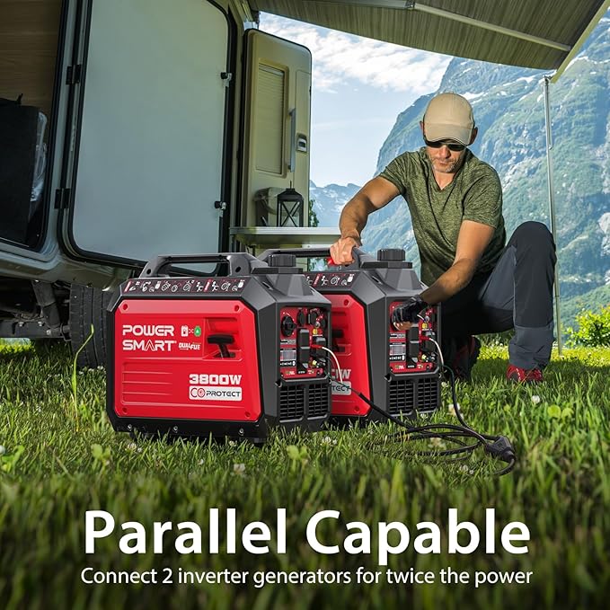 PowerSmart 3800 Watt Dual Fuel Inverter Generator Quiet Portable Gas Propane Powered with CO Sensor and RV Ready Outlet 149cc 4-Stroke OHV Engine for Home Backup Camping and Tailgating