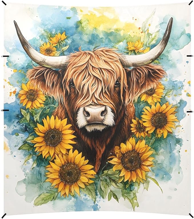 ALAZA Watercolor Highland Cow Beach Tent Sun Shelter Portable Canopy Sunshade for Outdoor Camping Picnics Backyard Fun 10x9 ft