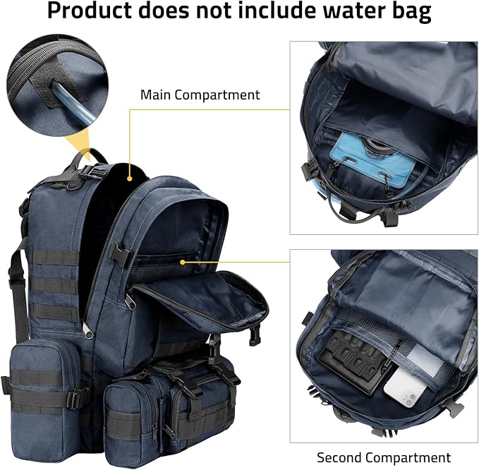 CVLIFE 60L Tactical Backpack for Men Women Military Large Army Rucksack With D-Ring Molle Clips Compass Accessories 3 Day Bug Out Survival Molle Bag Hiking Camping Gym Daypack Backpack Blue
