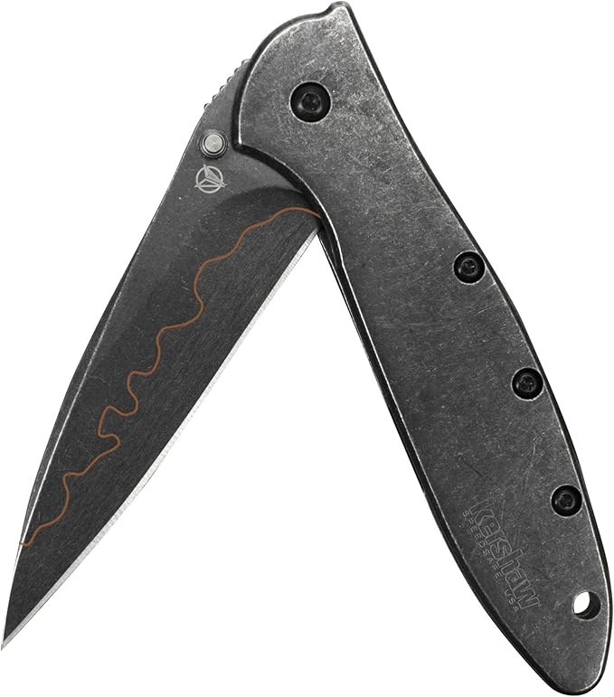 Kershaw Leek BlackWash Pocket Knife (1660BLKW) 3 Sandvik 14C28N Steel Blade 410 Stainless Steel Handle BlackWash Finish SpeedSafe Assisted Open Frame and Tip Locks Reversible Pocketclip 3 OZ
