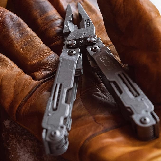 SOG PowerAccess Deluxe All-Around Heavy Duty Stainless Steel Multi-Tool w/Nylon Sheath Two Knife Blades Can &amp Bottle Opener Stone Wash