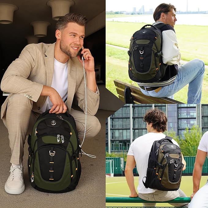 Swissdigital Design Laptop Backpack with USB Charging Port Travel Backpack Fits 15.6 inches Computer 31L College School Backpack for Men Olive/Black | SD803-26