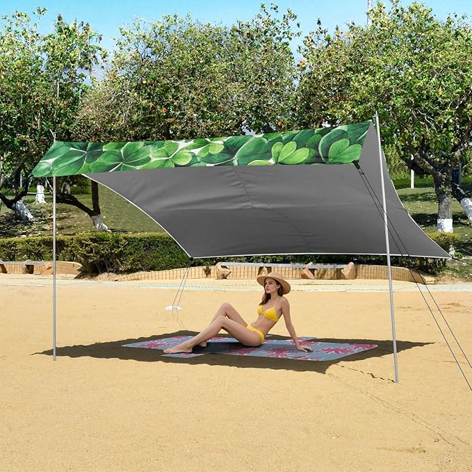 ALAZA St. Patrick's Day Green Clover Leaves on White Beach Tent Sun Shelter Portable Canopy Sunshade for Outdoor Camping Picnics Backyard Fun 10x9 ft