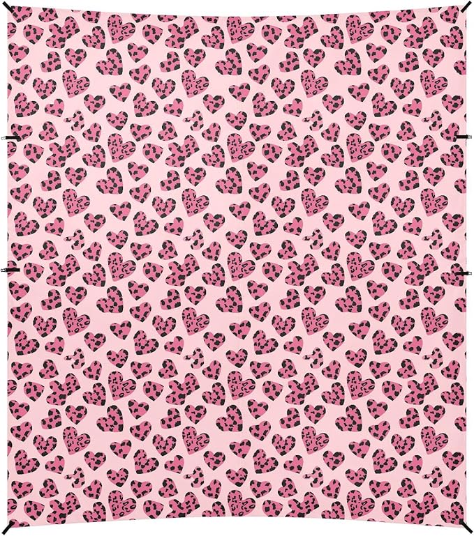 ALAZA Pink Heart Leopard Print Beach Tent Sun Shelter UPF50+ Protection Beach Shade Canopy w/ 4 Sandbags for Outdoor Camping Fishing Backyard Fun Picnic 10x9 ft