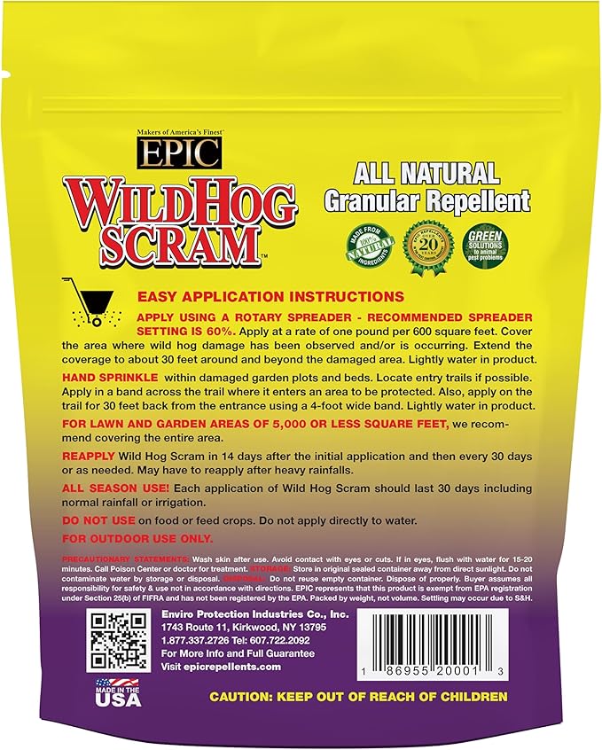 Epic Repellents Granular Wild Hog Repellent - All Natural Unscented - 10 lb Bag - Granule