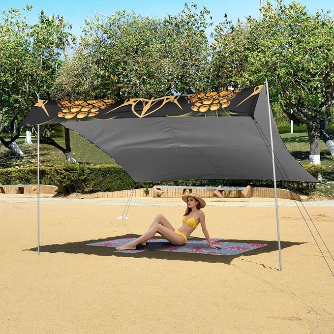 ALAZA Pineapples Geometric Art Beach Tent Sun Shelter Portable Canopy Sunshade for Outdoor Camping Picnics Backyard Fun 10x9 ft