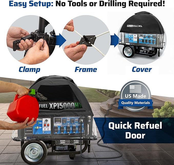 DuroMax DMX-GTX-XL XL Portable Generator Running Cover – Weatherproof Outdoor Vinyl Canopy Fire- &amp Wind-Resistant Universal Open Frame Fit