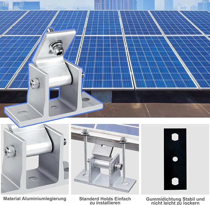 4PCS Solar Panel Mounts - Adjustable Brackets for RV &amp Flat Roofs Tilt Angle 10-60