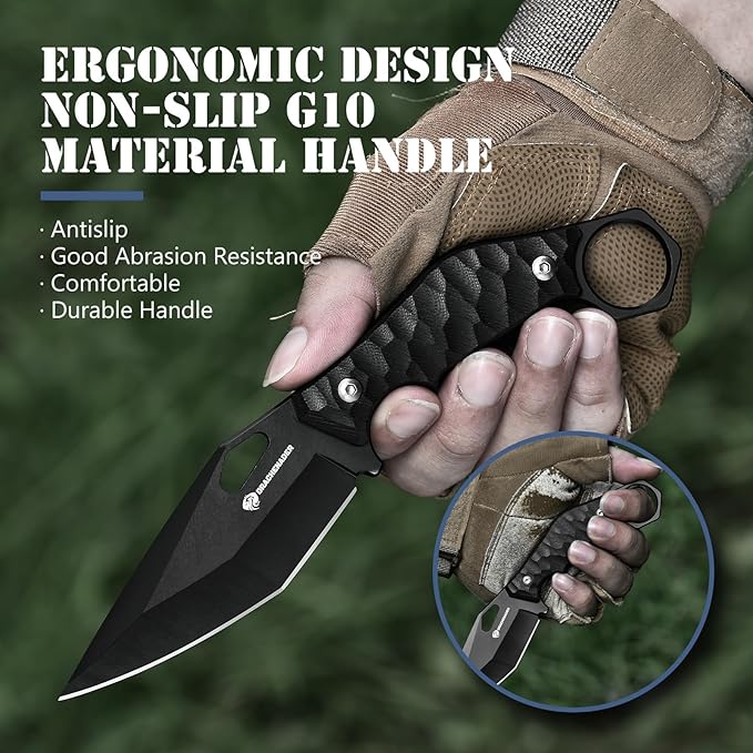 DRACHENADER Survival Knife SEAL-FULL BLACK 9 EDC Fixed Blade Tactical Horizontal Carry Knife for Men with Kydex Sheath 5mm Thick Stainless Steel G10 Anti-Slip Handle Ideal for Gifting Full Black