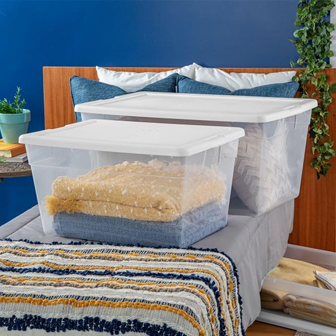 Sterilite 8-Pack 90 Quart Storage Box Stackable Clear Plastic Bins with Snap-On Lids - Heavy-Duty Organizing Containers for Closet Bathroom and Office