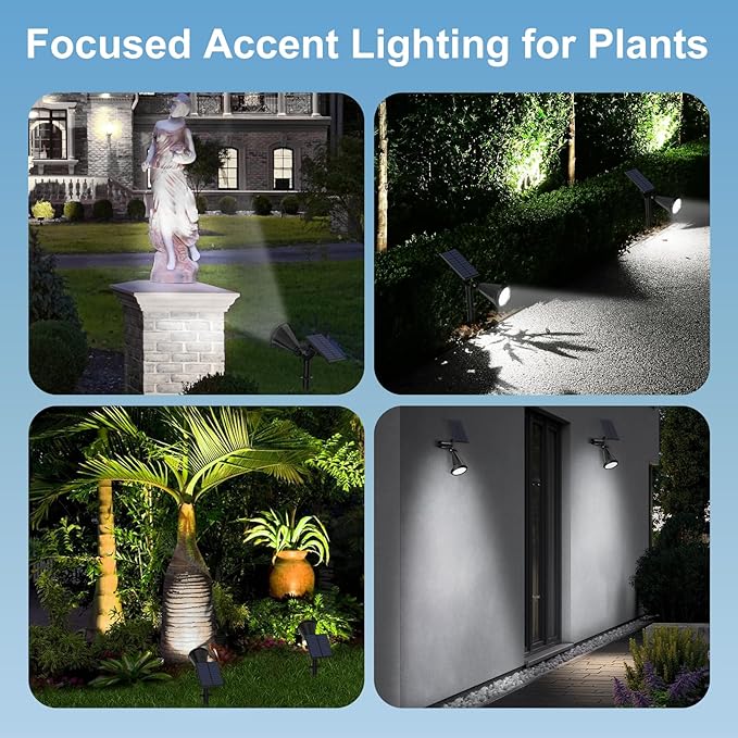 Solar Spot Lights Outdoor 4 Modes/6 Pack Solar Spotlights Waterproof 180° Adjustable Powered Landscape Lights Outdoor Solar Lights for Yard Garden Pathway Flag Tree Wall Statue Cool White
