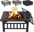 LEMY 32 Inch Outdoor Fire Pit Table Wood Burning Firepit Stove with Lid for Camping&ampBBQ Garden Backyard