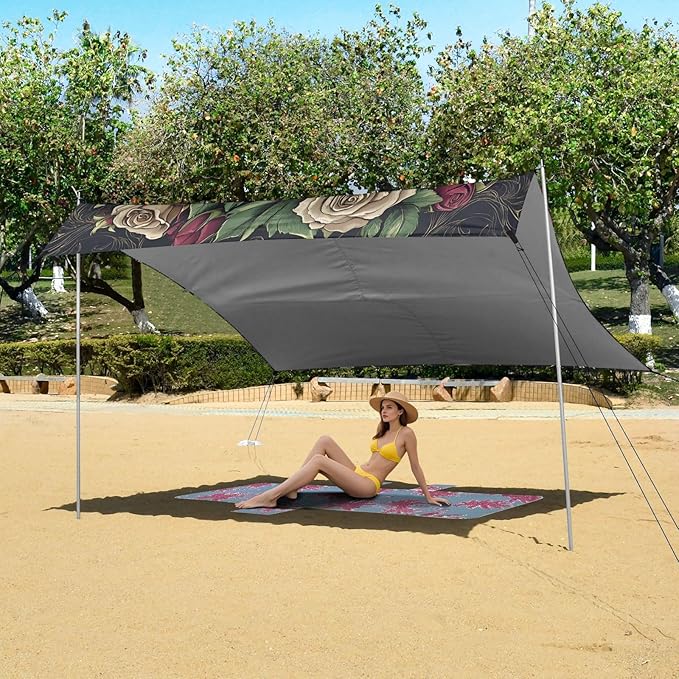 ALAZA Rose Flower Skull Beach Tent Sun Shelter Portable Canopy Sunshade for Outdoor Camping Picnics Backyard Fun 10x9 ft