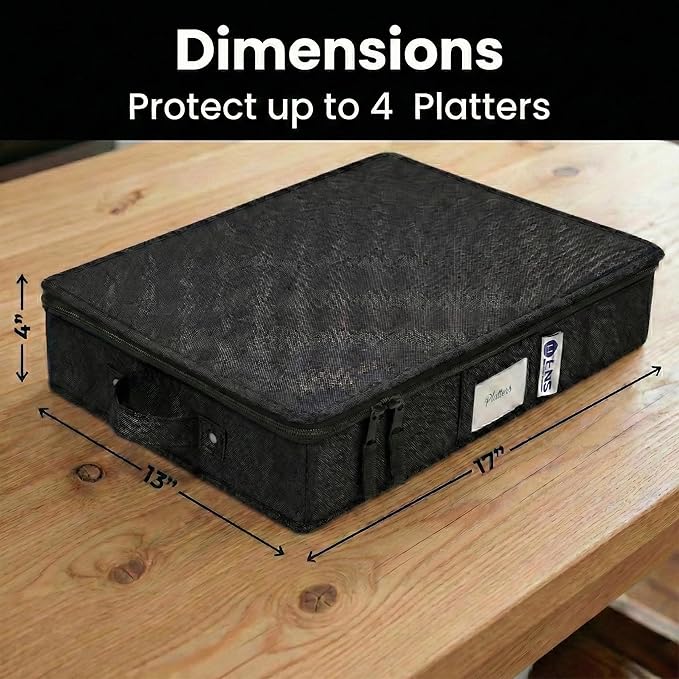 Platter Storage Containers - Hard Shell Protection for Fine China Sturdy Dish Organizer with Dividers for Seasonal Storage Moving &amp More - Protects up to 4 Platters (Black)