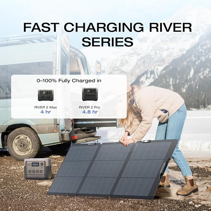 EF ECOFLOW River 2 Max Solar Generator 512Wh Long-Life LiFePO4 Portable Power Station&amp 160W Solar Panel for Home Backup Power Camping &amp RVs 100% Charged in 60m with 3000+ Cycles &amp Up to 1