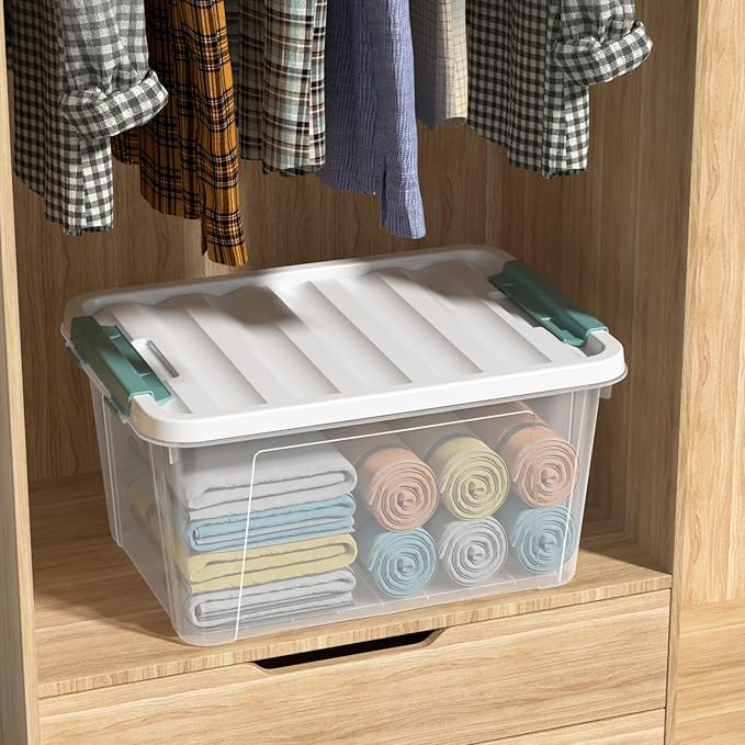 20 Quart Clear Storage Box Set of 6 Plastic Latching Bins with Lids