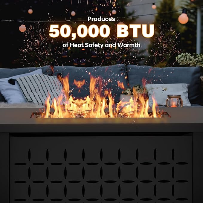 43in Propane Fire Pit Table Outdoor Gas Fire Pit for Patio 50000 BTU with Lava Rocks Waterproof Cover and Lid Perfect for Cozy Gatherings &amp Relaxing Outdoor Parties