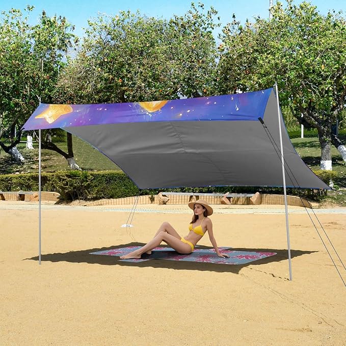 ALAZA Cute Corgi Dog Puppy Starry Beach Tent Sun Shelter UPF50+ Protection Beach Shade Canopy w/ 4 Sandbags for Outdoor Camping Fishing Backyard Fun Picnic 10x9 ft