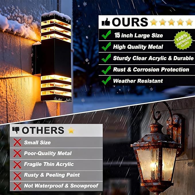 2Pack 15inch Outdoor LED Wall Lights4000K Day White Outdoor 18W Wall Light Aluminum Body Waterproof IP65 led Porch Light for House Patio Garage Garden.(No Sensor)