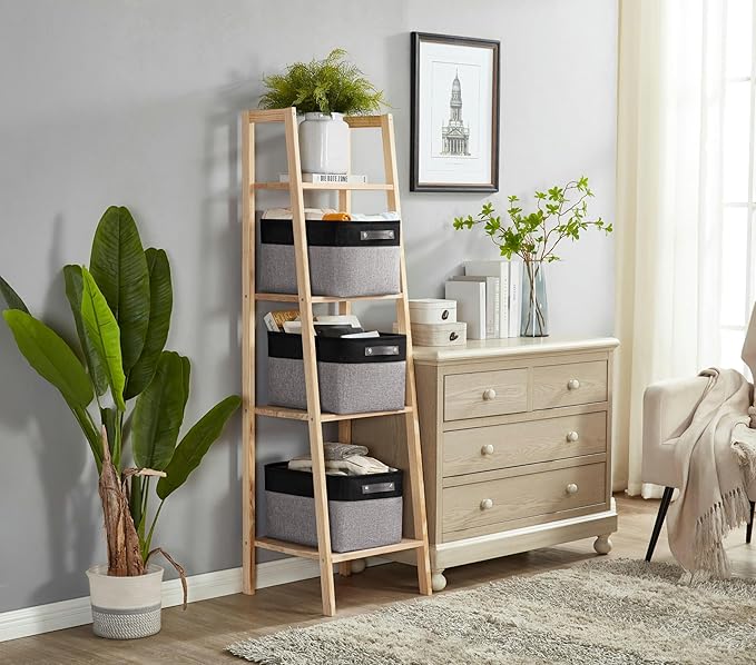 DECOMOMO Storage Baskets for Shelves - Fabric Storage Bins Linen Closet Organizers and Storage (Grey &amp Black XL - 3 Pack)