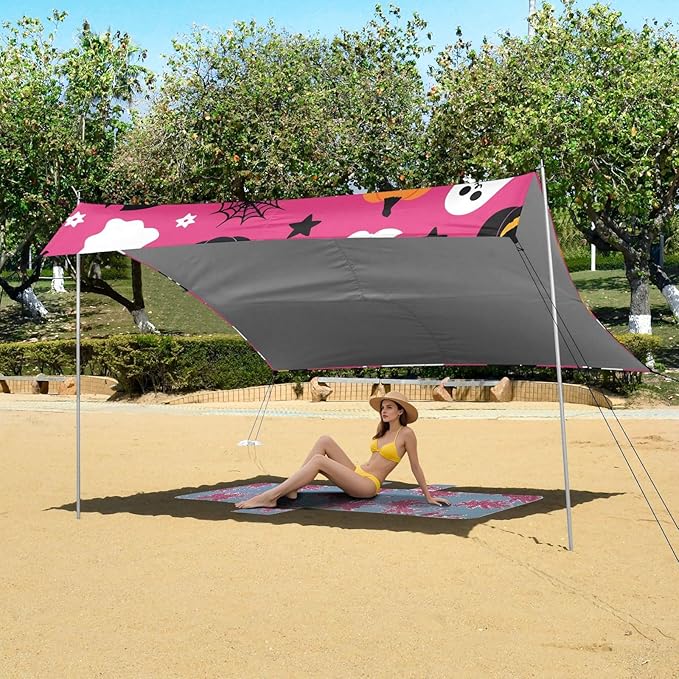 ALAZA Cute Ghost Pumpkin Pattern Beach Tent Sun Shelter Portable Canopy Sunshade for Outdoor Camping Picnics Backyard Fun 10x9 ft