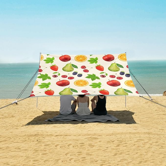 xigua Fruit Beach Tent Sun Shelter with Carrying Bag - Silver Coated Oxford Fabric Beach Canopy for Beach Camping Fishing - Includes Windproof Ropes Sandbags &amp Stakes