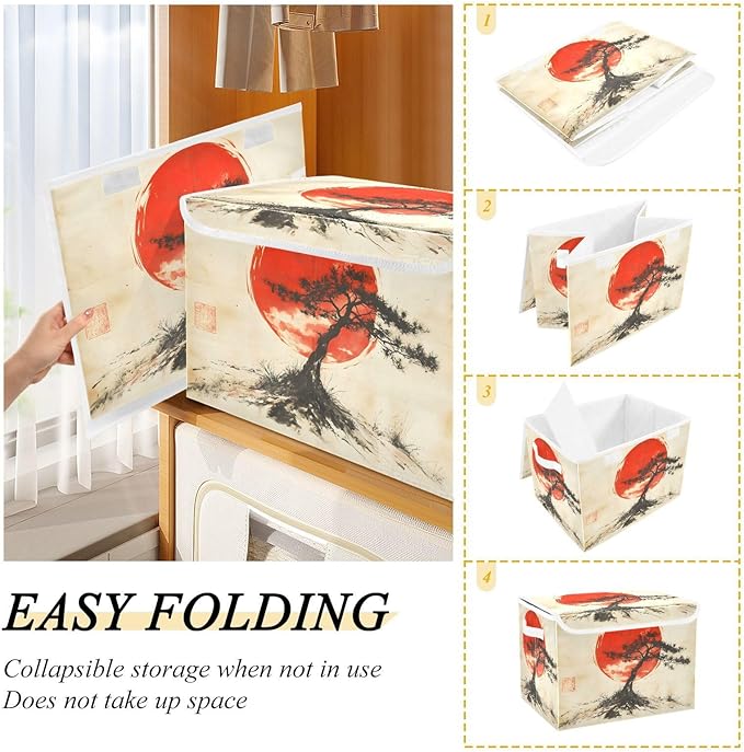 AIXIWAWA Lidded Storage Cube (Chinese Sun Tree) Fabric Foldable Closet Bins with Flip Lid and Handles Organizer Basket Container 16.5 x 12.6 x 11.8 IN
