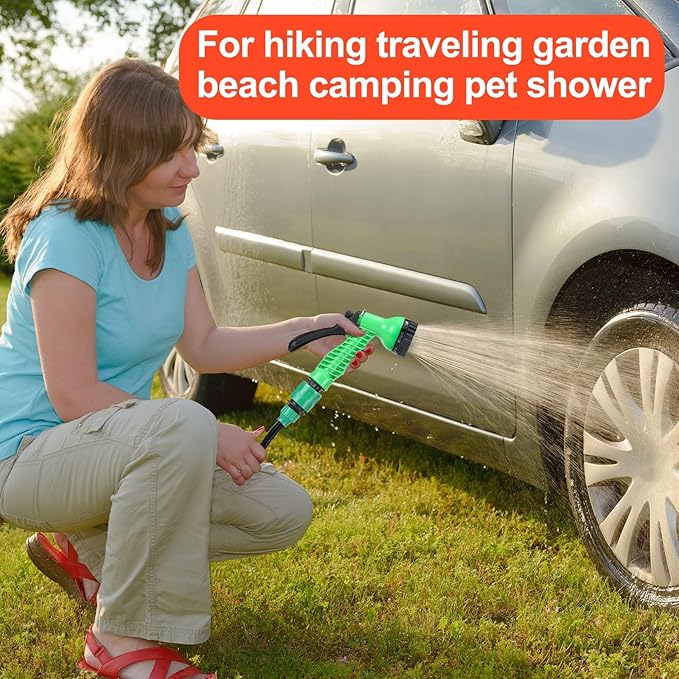 Finderomend Portable Shower for Camping with 7 Spray Modes Hand Press Camping Shower with Removable Hose and Shower HeadPressure Rinse Kits for Hiking Traveling Garden Beach Pet Shower