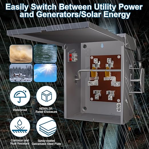 Upgraded 200 Amp Generator Transfer Switch Manual Transfer Switch 2 Pole 4 Wires 120/240-Volt 48000-Watt General-Duty Double Throw Safety Switch Heavy Duty Safety Switch (200A-2P)
